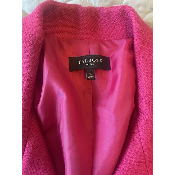 Talbots Collared Moto Zip Jacket Magenta Pink Pockets Wool Blend Coat Lined 2P - Picture 5 of 7